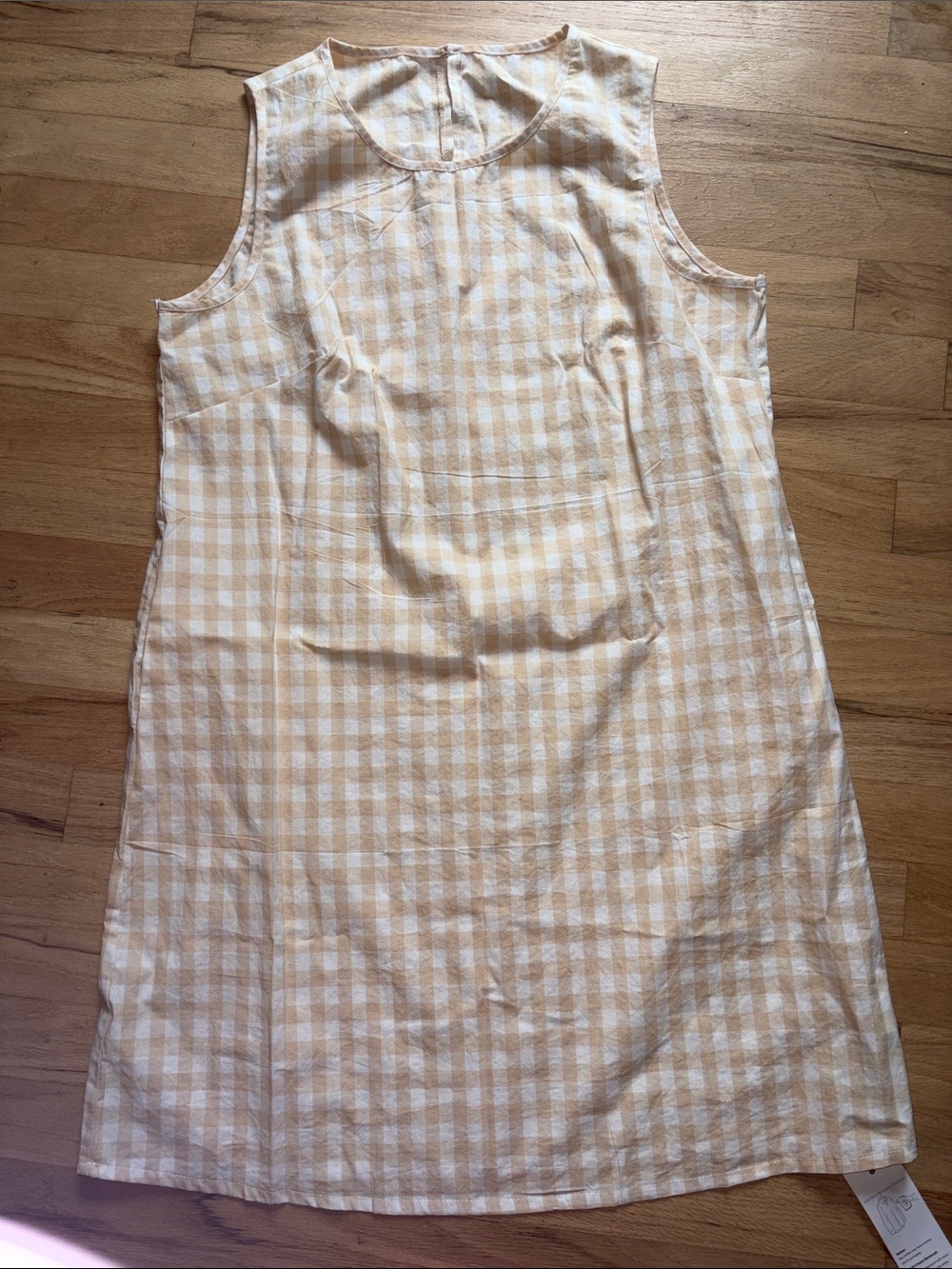 Sleeveless Gingham Shift Dress in Light Cream